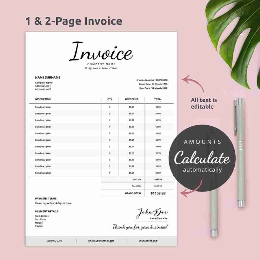 pdf invoice template auto calculation editable business admin files