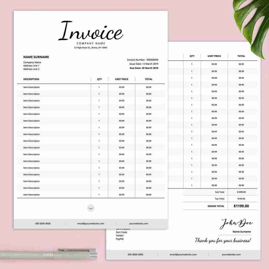 pdf invoice template auto calculation editable business admin files
