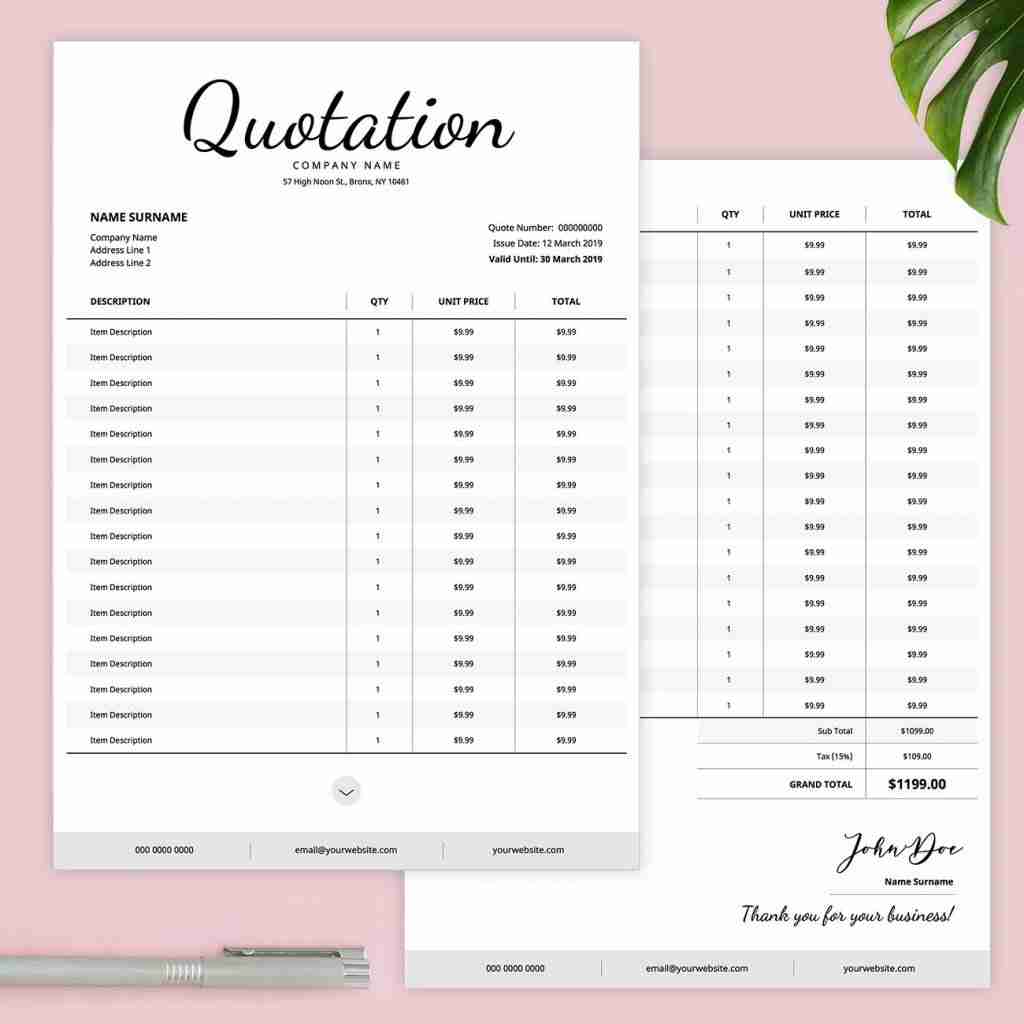 Business Quotation Template - Cost Estimate Form - Editable PDF