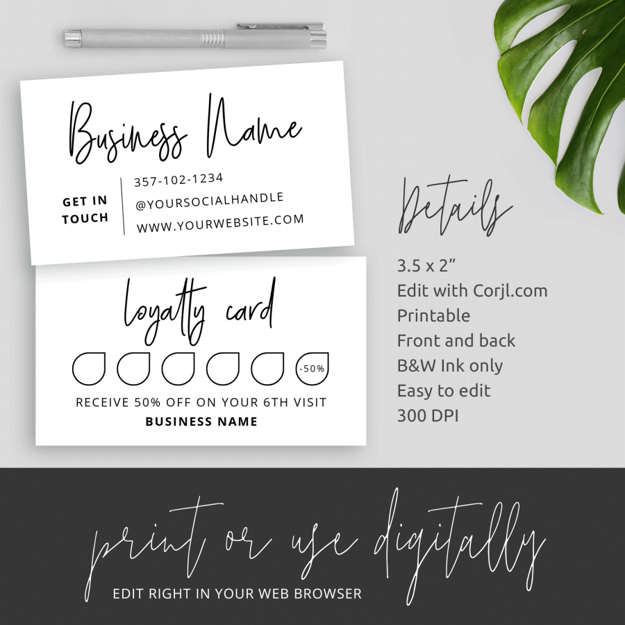 Customer Rewards Card - Printable Loyalty Card - Digital Download