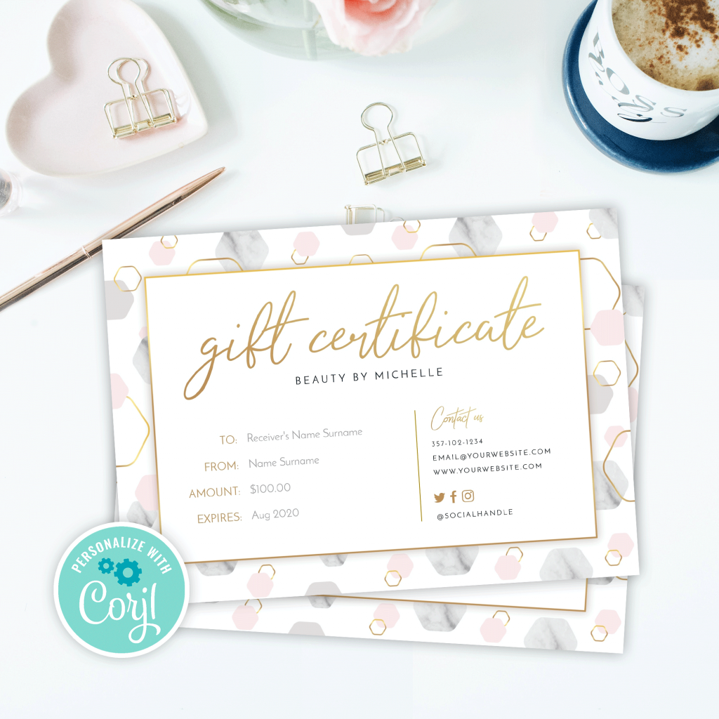 Printable Gift Certificate Template - Beauty and Salon Gift Voucher - Corjl