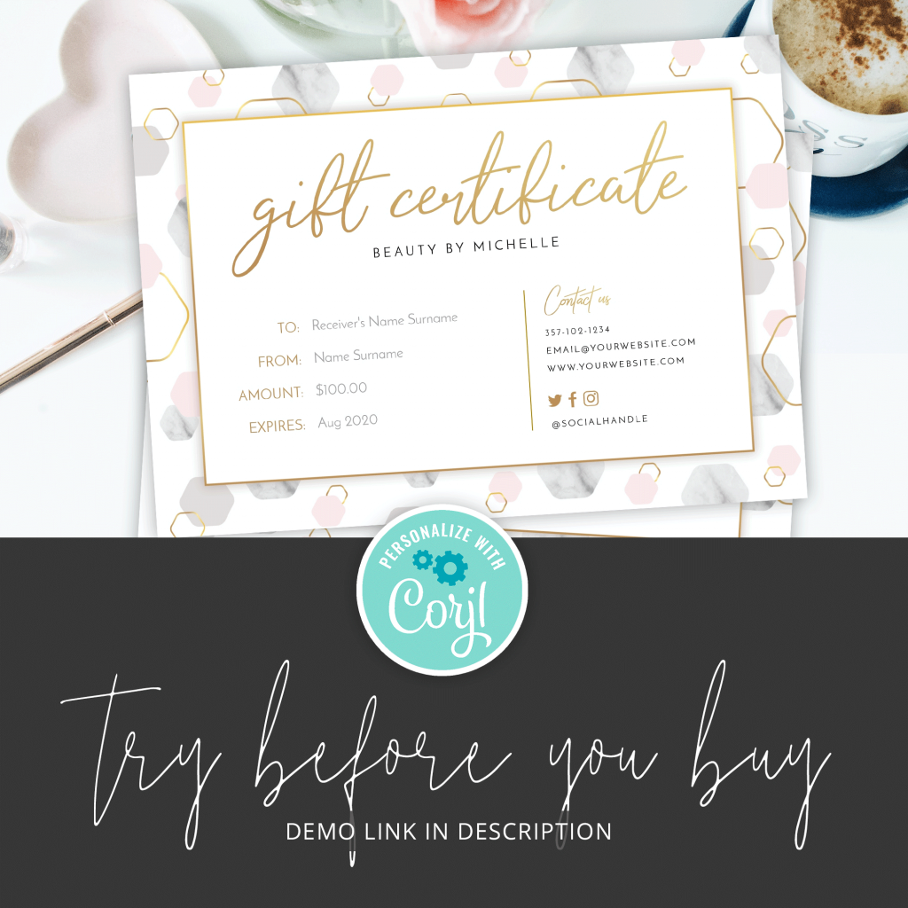Printable Gift Certificate Template: Beauty Salon Gift Voucher Corjl