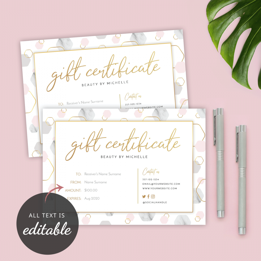 Printable Gift Certificate Template: Beauty Salon Gift Voucher Corjl