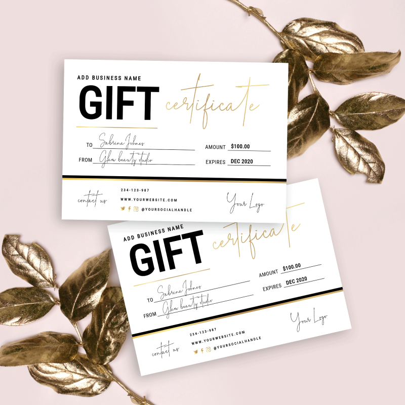 black and faux gold gift certificate template