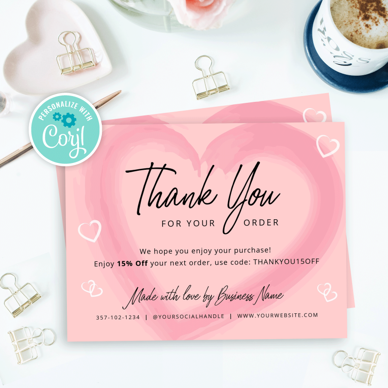 pink heart printable thank you cards