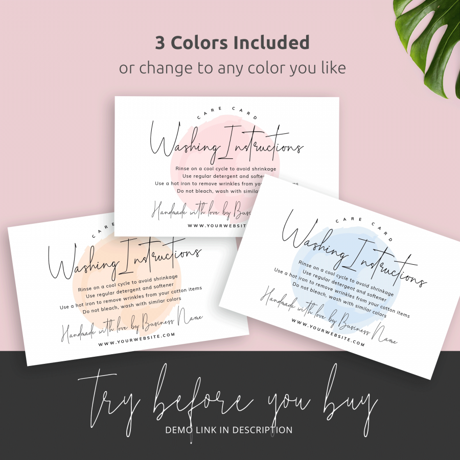 Washing Note Washing Care Instructions Note: Customizable Care Card Template