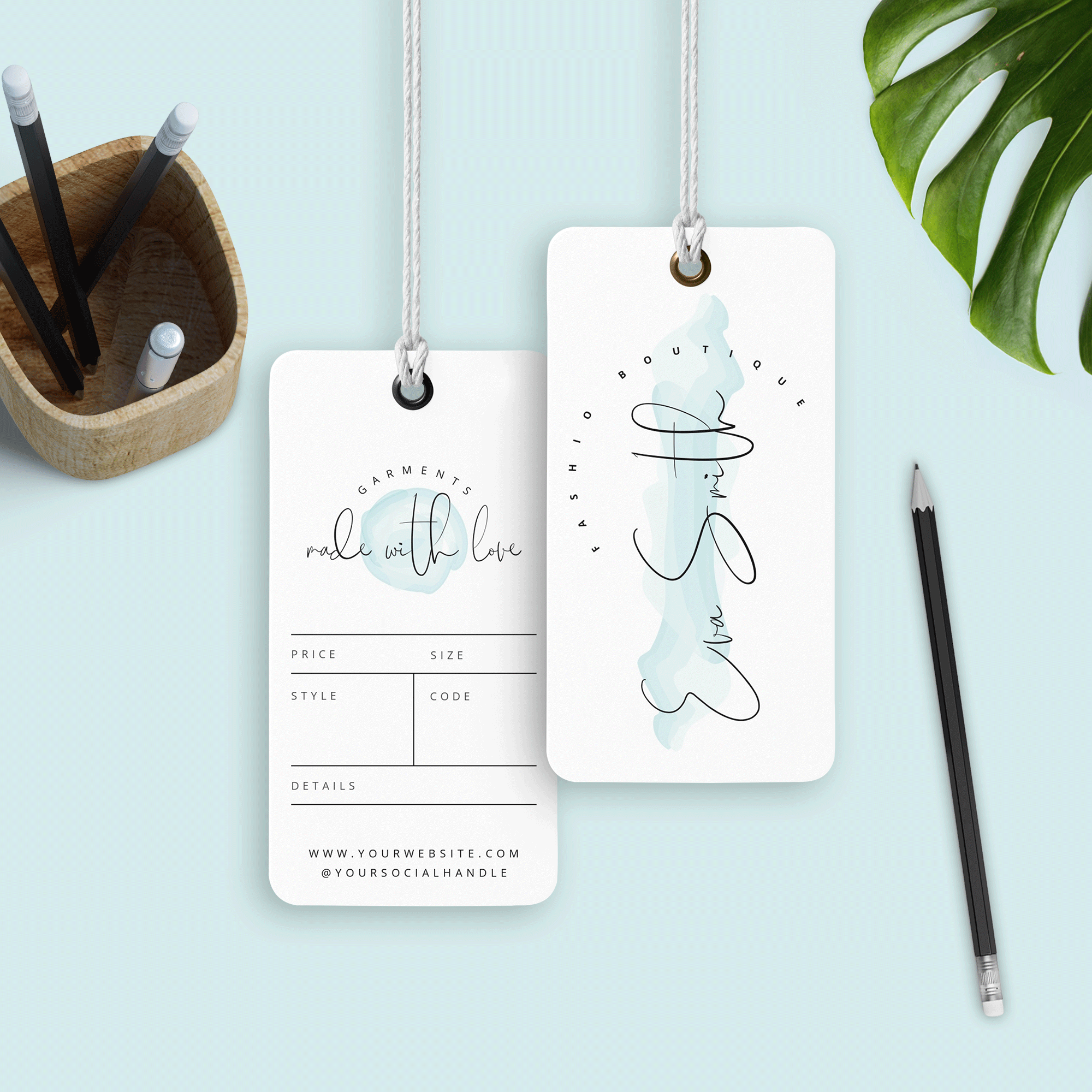 blue brush colour hanging tag