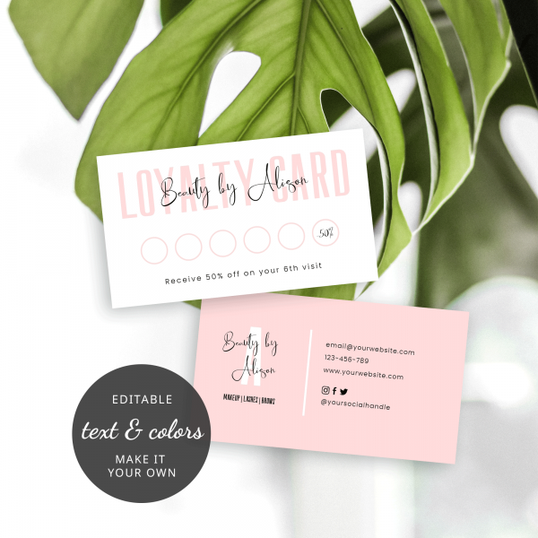 DIY Loyalty Card Template Salon Customer Reward Card Editable