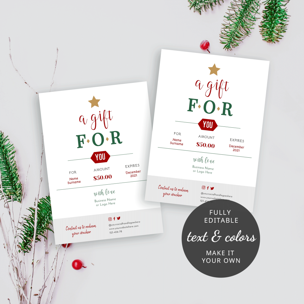 Xmas Gift Voucher Template - Editable Gift Certificate - Printable Design