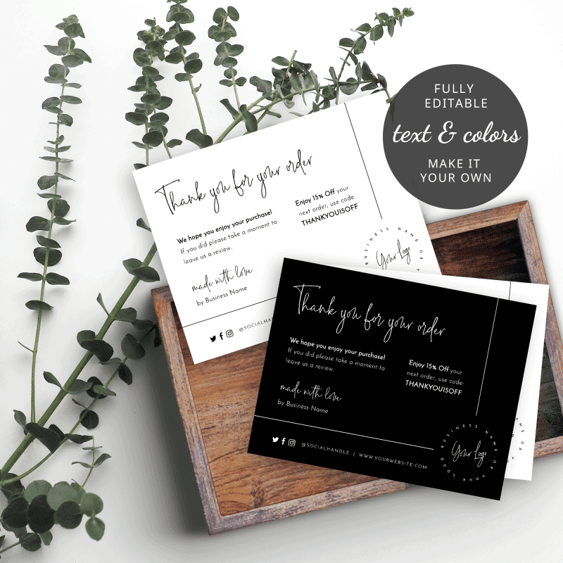 black and white custom thank you note templates