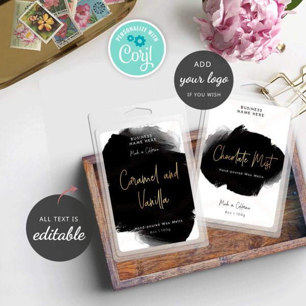 wax melt label templates black watercolor clamshell