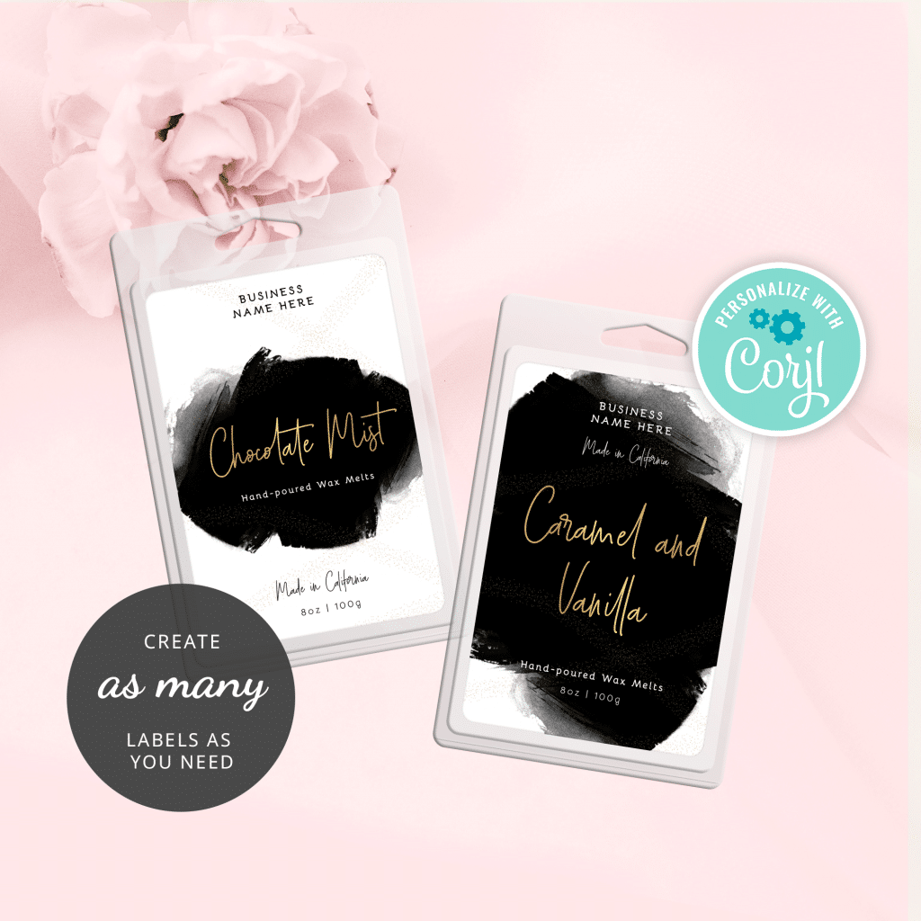 wax melt label templates black watercolor clamshell
