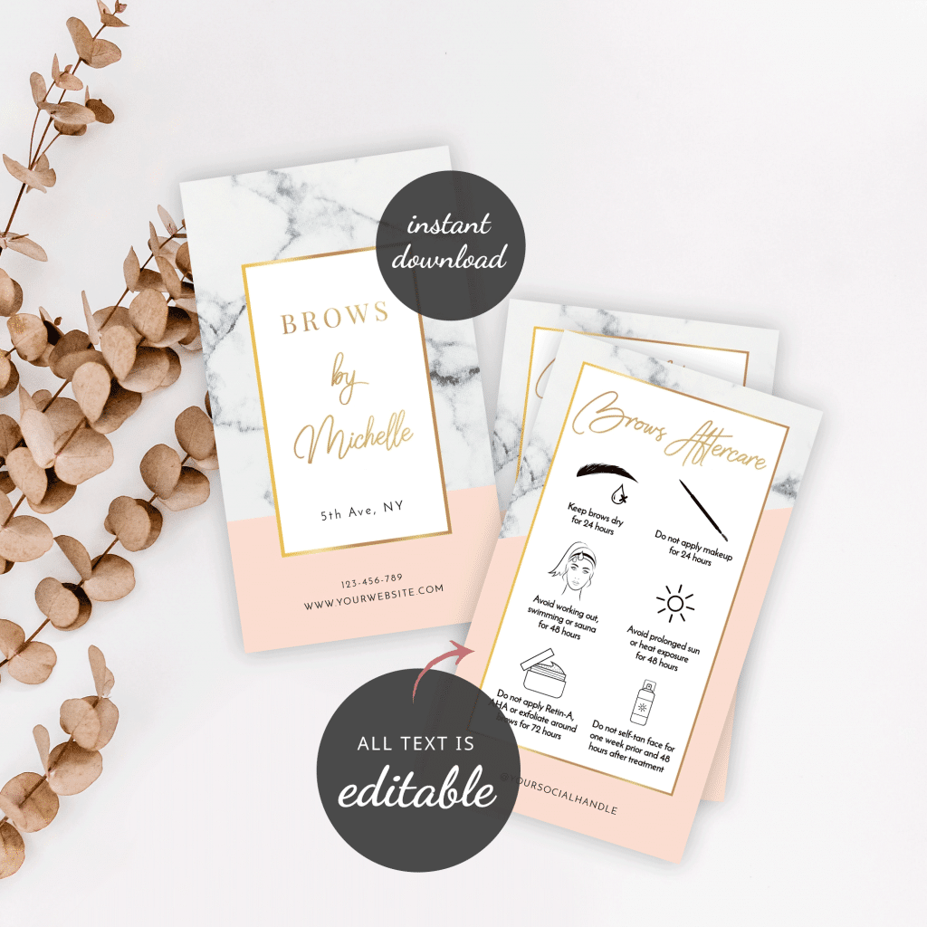 Eyebrow Tint Aftercare Instructions Brows Aftercare Card Template