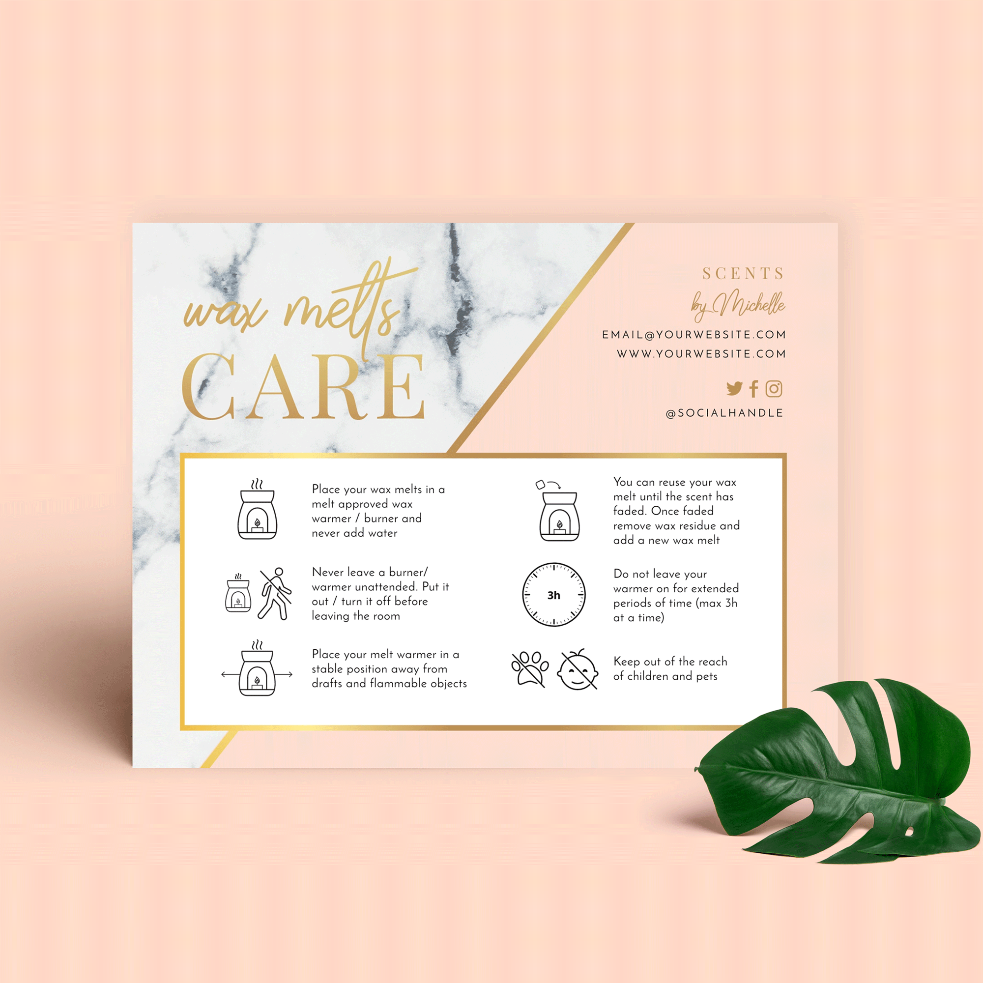 Wax Melt Care Instruction Cards | 50 Pack | 2x3.5" Business Card Wax Melt Supplies Homemade Customer Thank You For Warmer Minimalist White And Black How To Care For Wax Cube Clamshell
