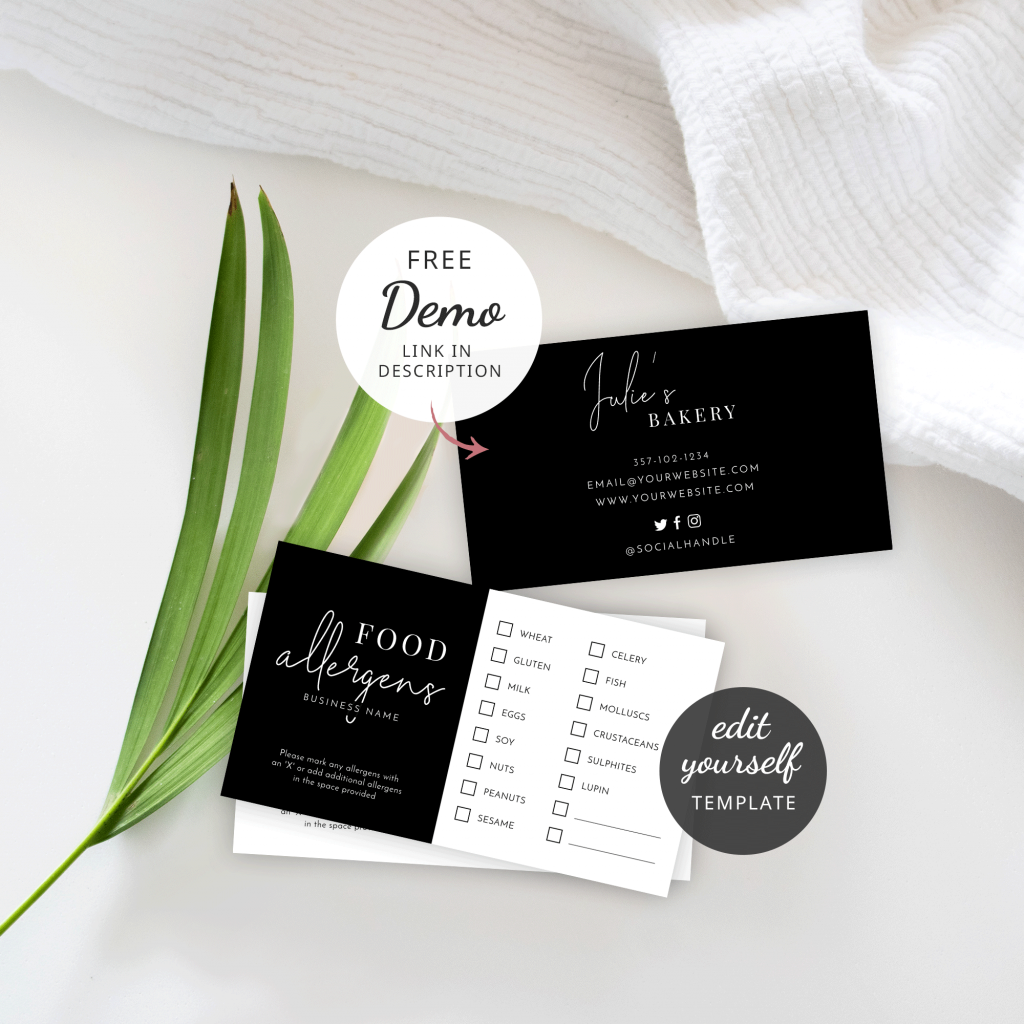 Allergen List Template: Food Allergy Card Ingredient List Template