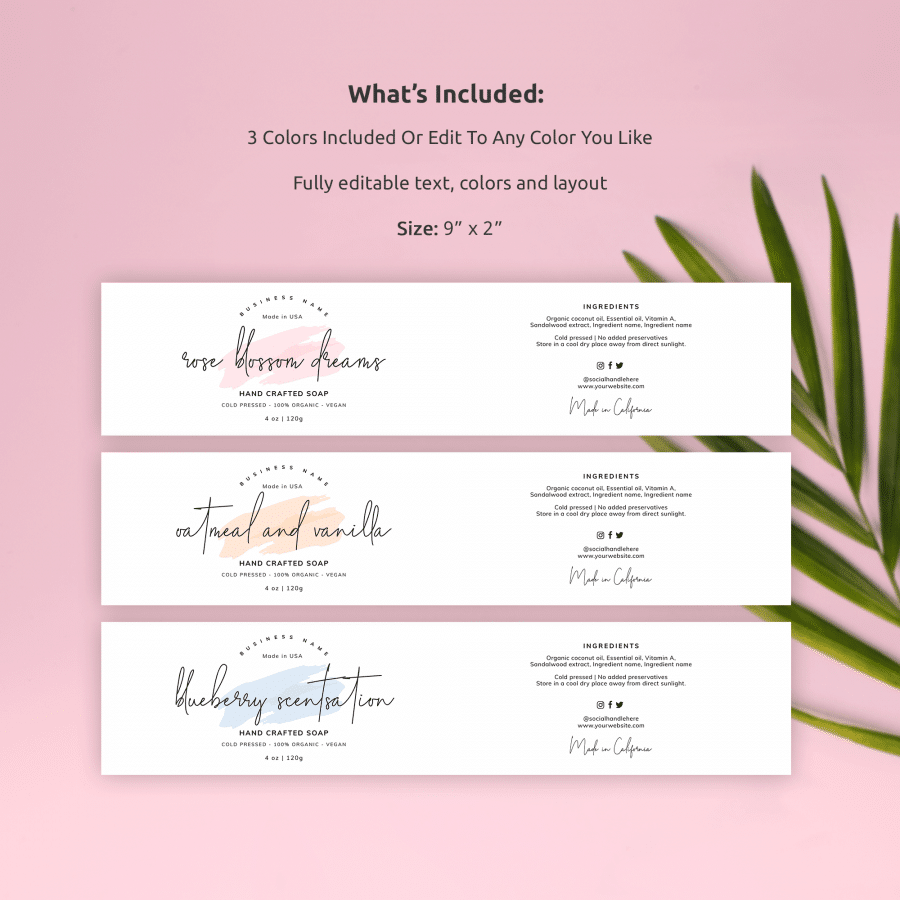 Soap Bar Belly Band Label Template - Custom Labels - Watercolor