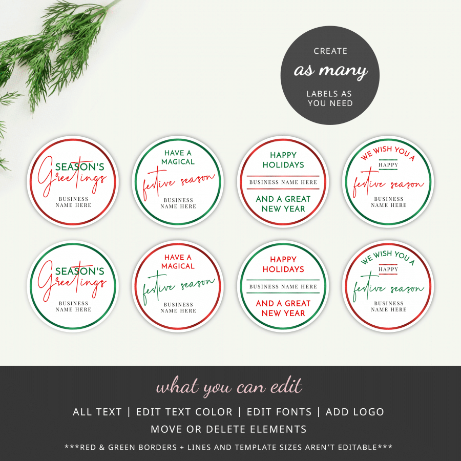 Happy Holidays Label Template - Round Christmas Sticker Printable