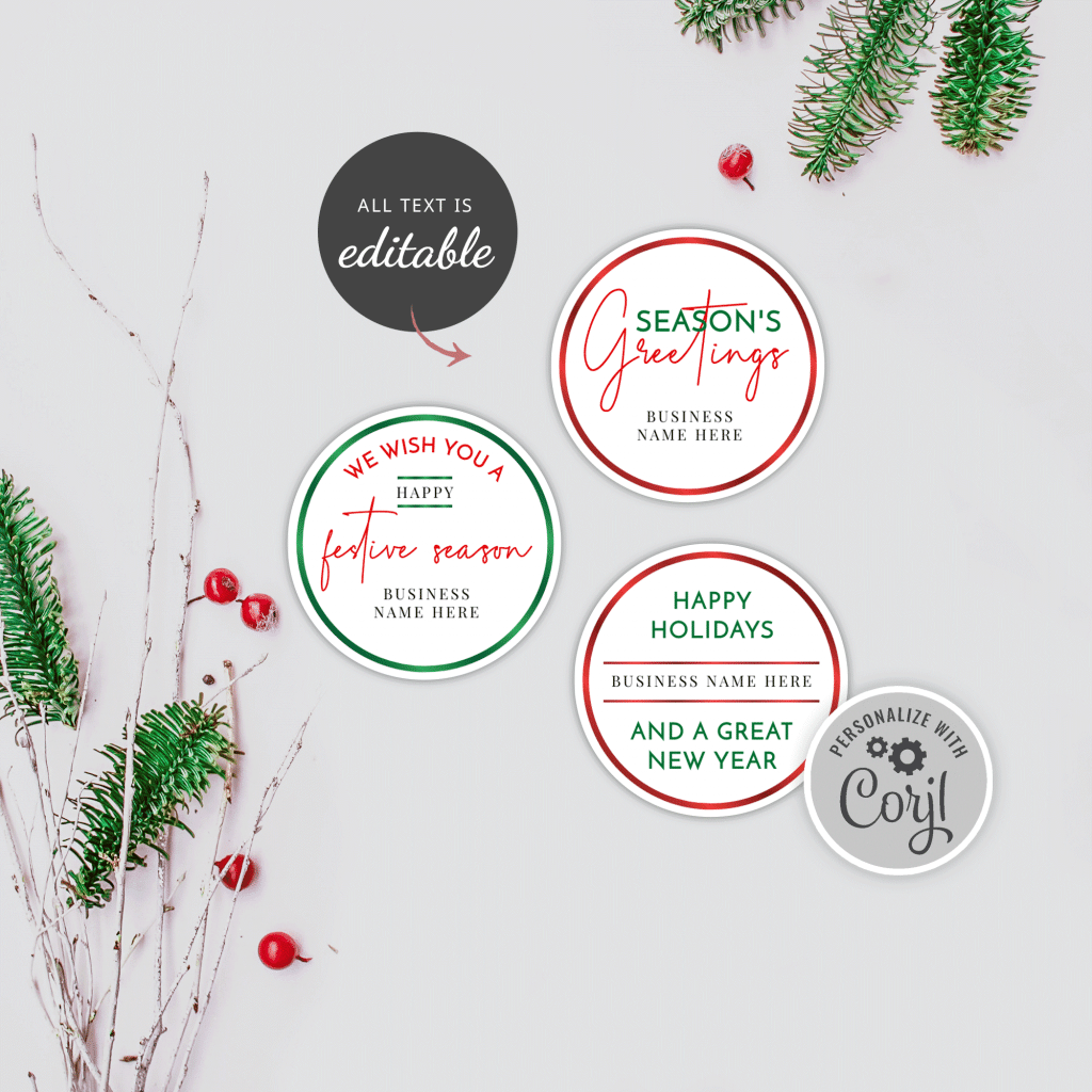 Happy Holidays Label Template: DIY Round Christmas Box Sticker