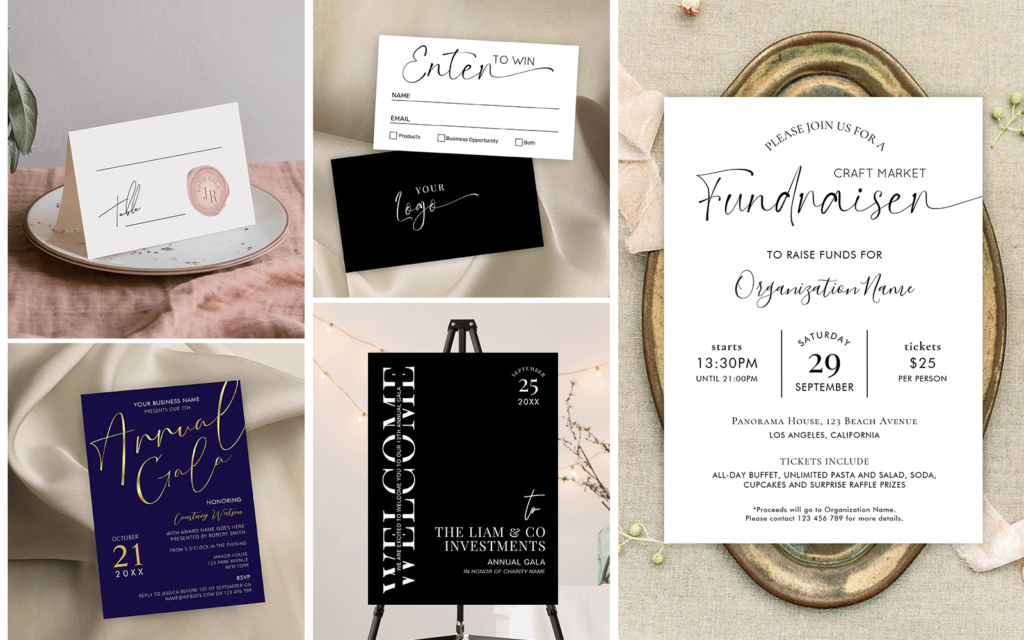 business event marketing stationery and decor