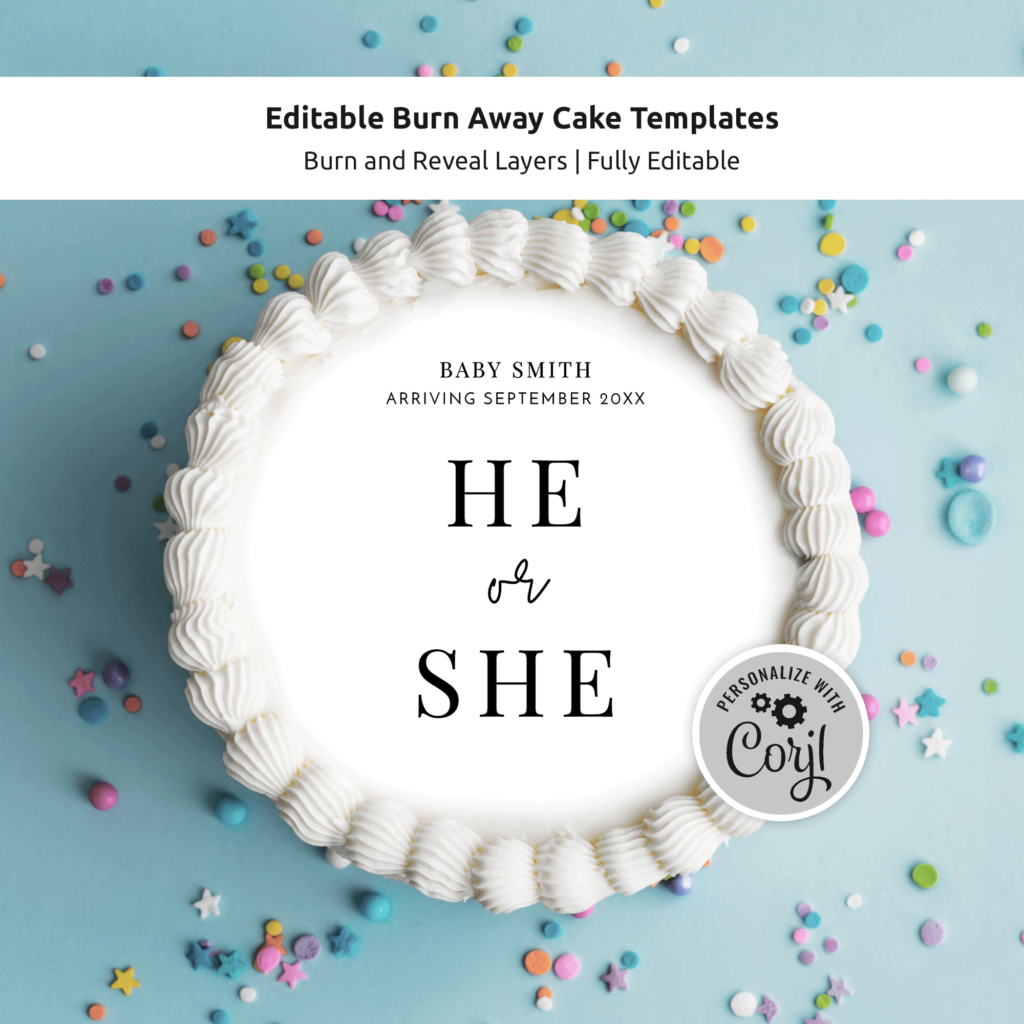 Gender Reveal Cake Design Template - Minimalist Burnaway Cake