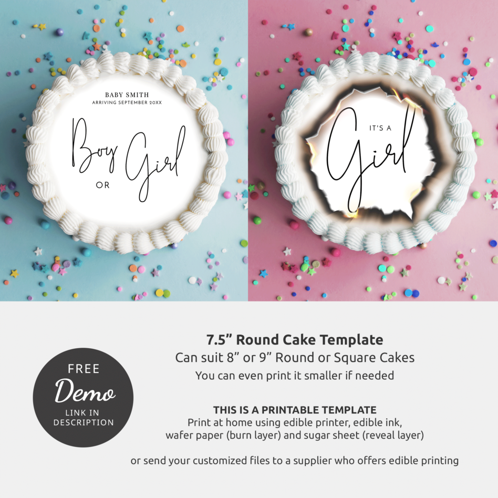 Gender Reveal Cake Design Template - Minimalist Burnaway Cake