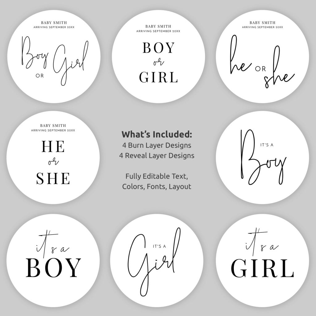 Gender Reveal Cake Design Template - Minimalist Burnaway Cake