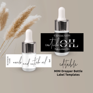MINI Dropper Bottle Label Templates in minimalist black and white design