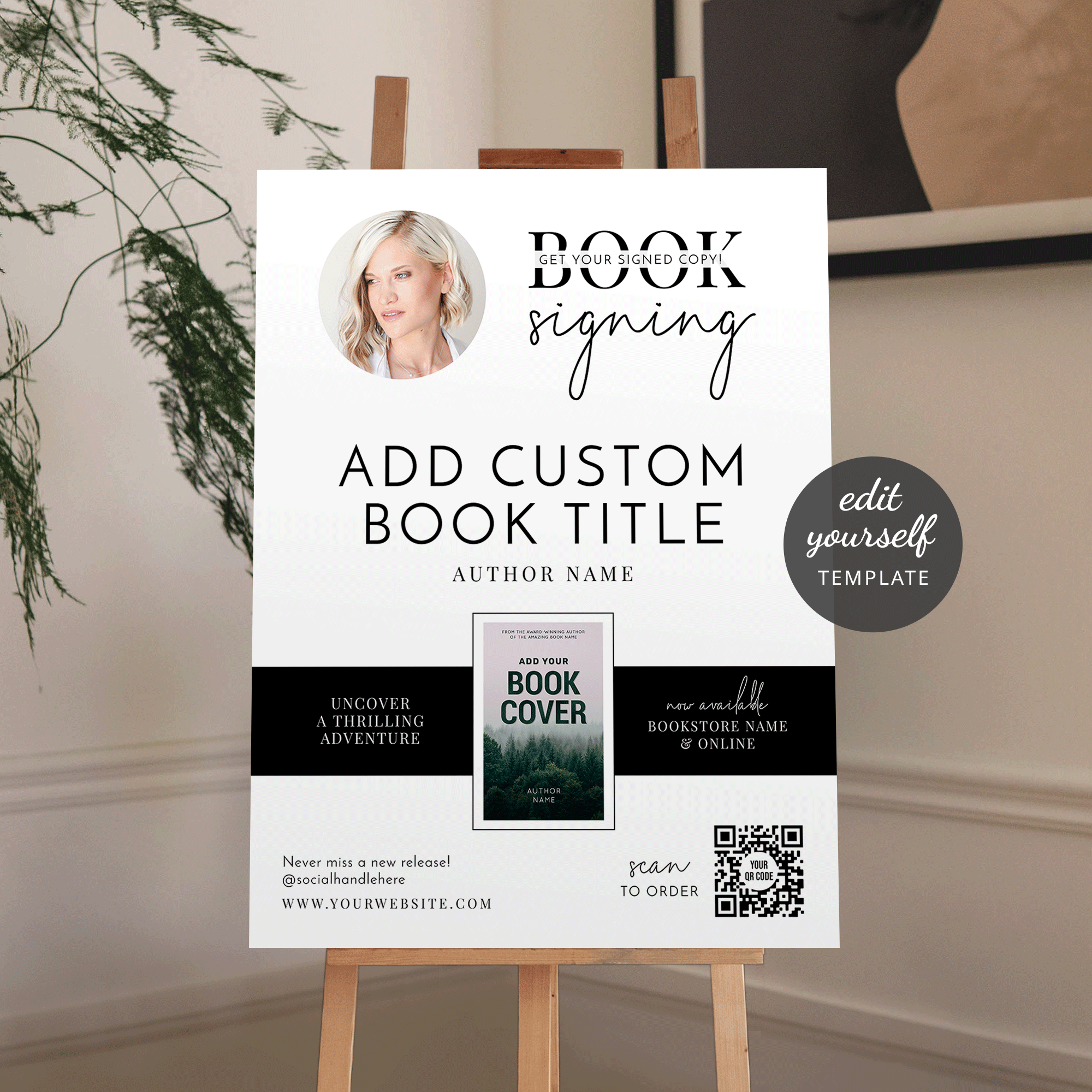 book-signing-easel-foam-board-sign-template-minimalist-black-and-white-1 book signing sign